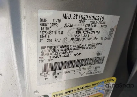 2011 Ford Expedition Xlt из США, поврежденный, VIN 1FMJU1J5XBEF19065